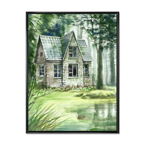 Designart 'Old Haunted House In The Pine Forest' Lake House Framed Canvas Wall Art Print