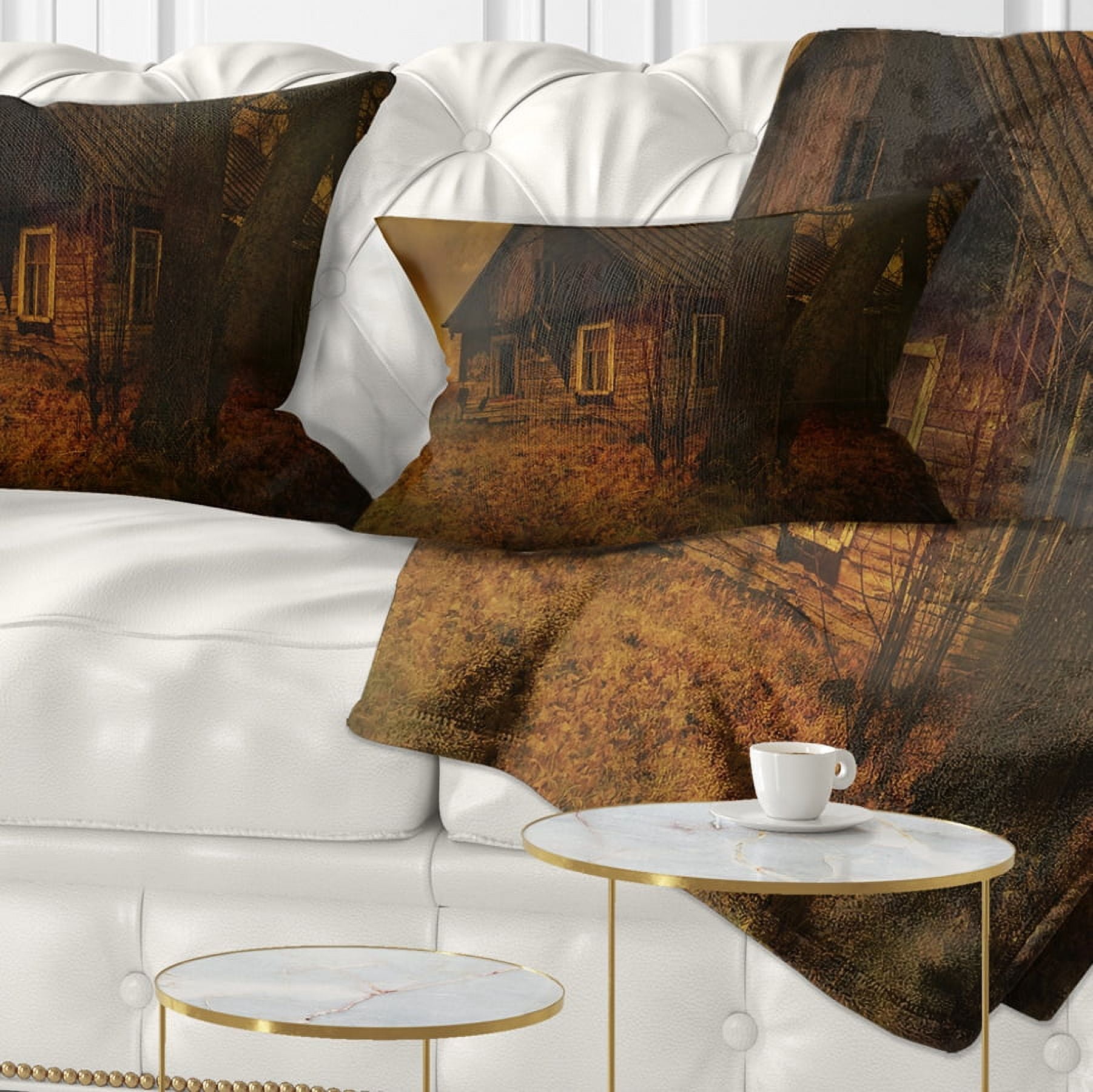Designart Old House Landscape - Photography Throw Pillow - 12x20