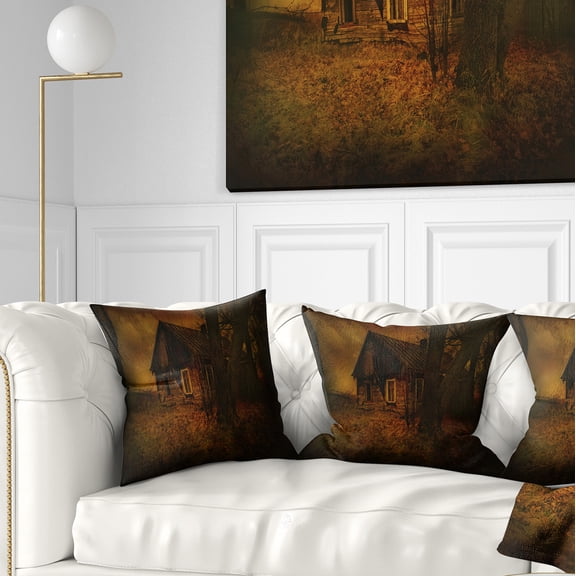 Designart Old House Landscape - Photography Throw Pillow - 18x18