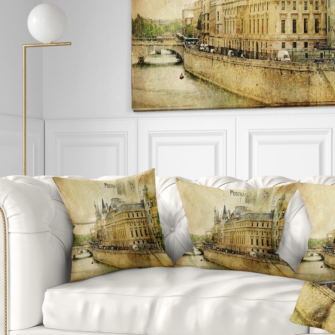 Designart Old Parisian Cards - Abstract Throw Pillow - 18x18