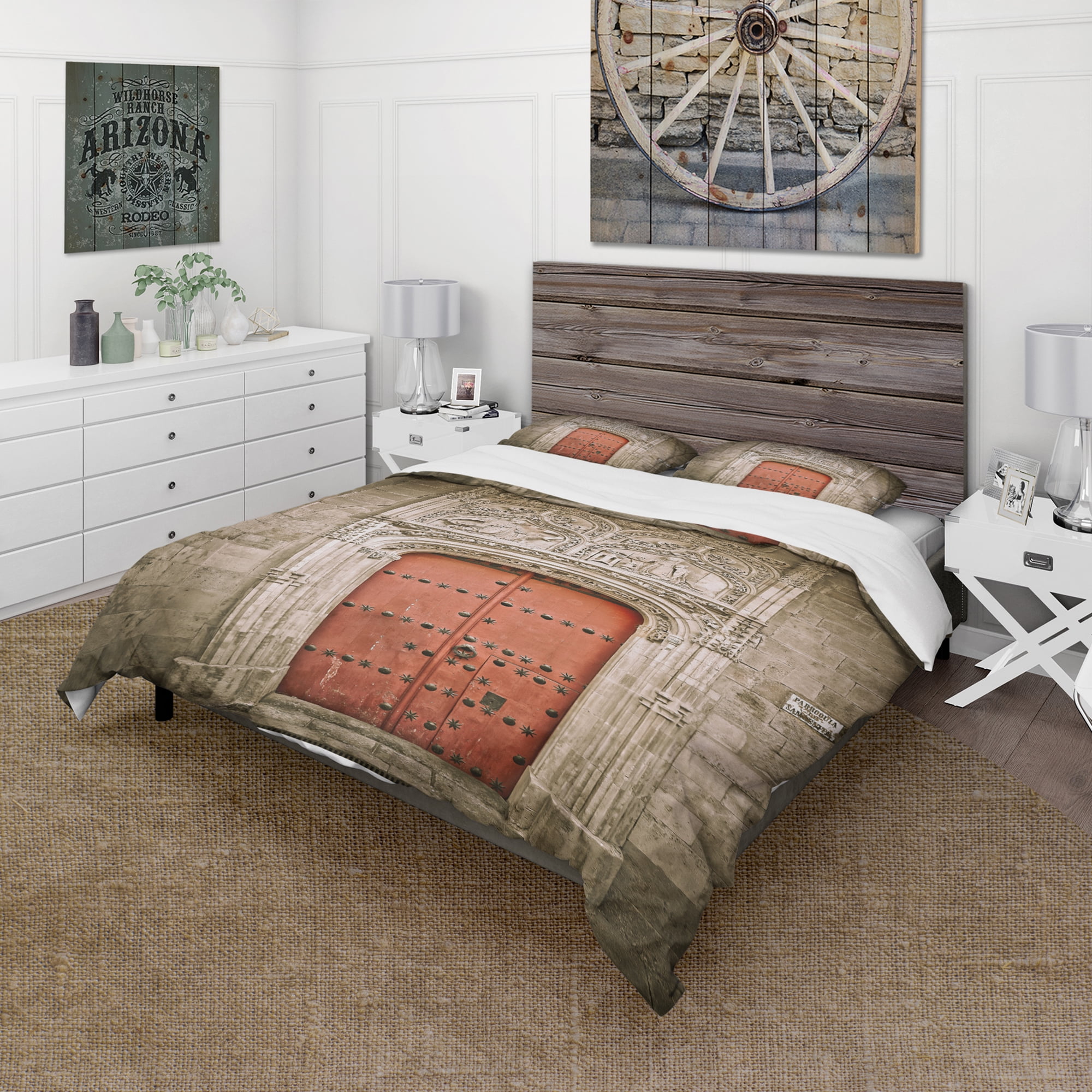 Designart 'Old Red Church Door in Salamanca Spain' Vintage Duvet Cover Set