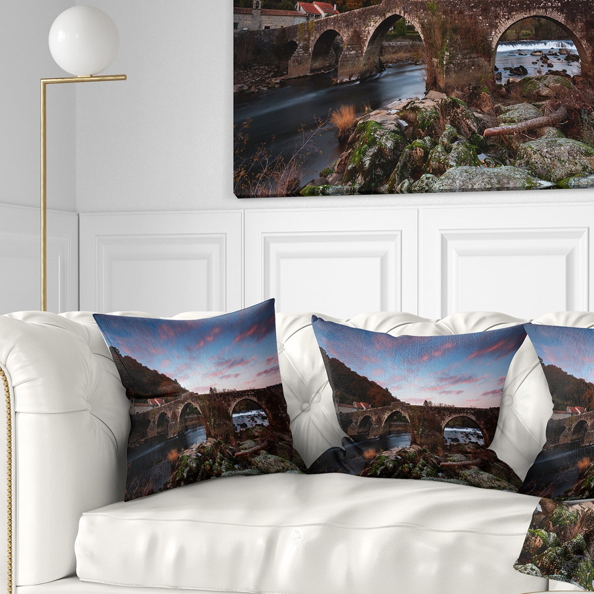 Designart Old Roman Bridge in Spain - Landscape Photo Throw Pillow - 18x18