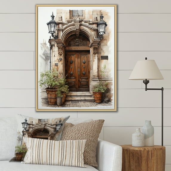 Designart "Old Town Doorways Lyon s French Welcome II" France Floater Framed Canvas Print