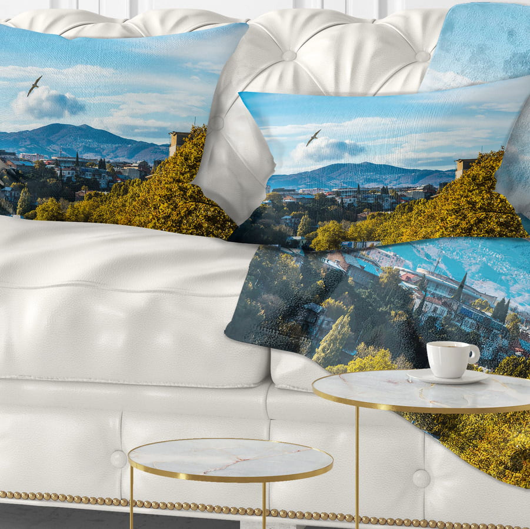 Designart Old Town and Hills in Tbilisi - Landscape Printed Throw Pillow - 12x20