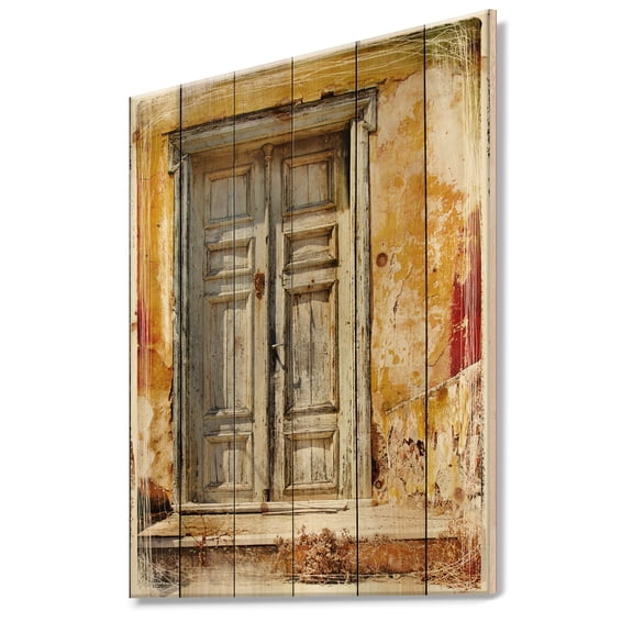 Designart 'Old Traditional Greek Doors' Vintage Print on Natural Pine Wood' Vintage Print on Natural Pine Wood
