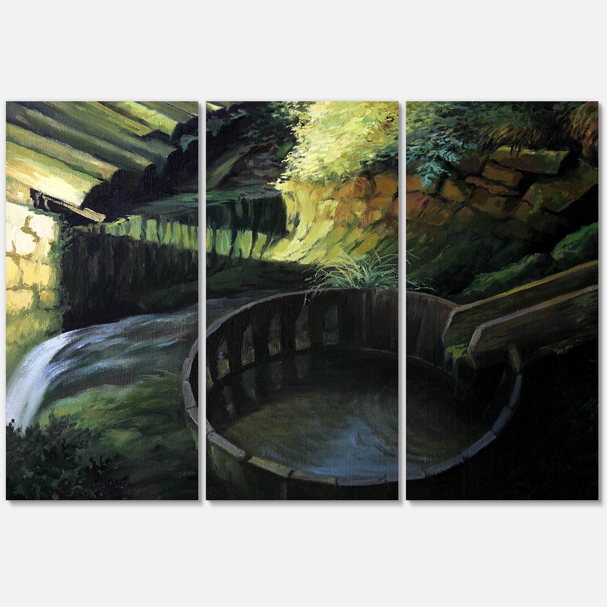 Designart ' Old Watermill In Green Nature Landscape ' Lake House Canvas Wall Art Print