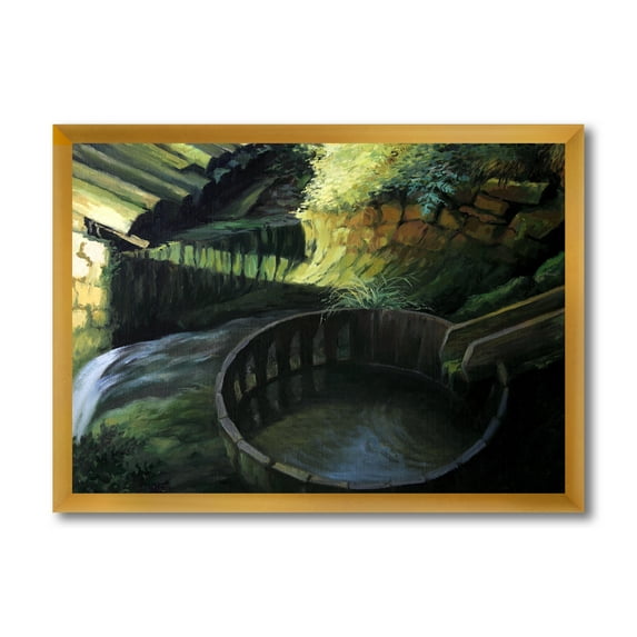 Designart 'Old Watermill In Green Nature Landscape' Lake House Framed Art Print