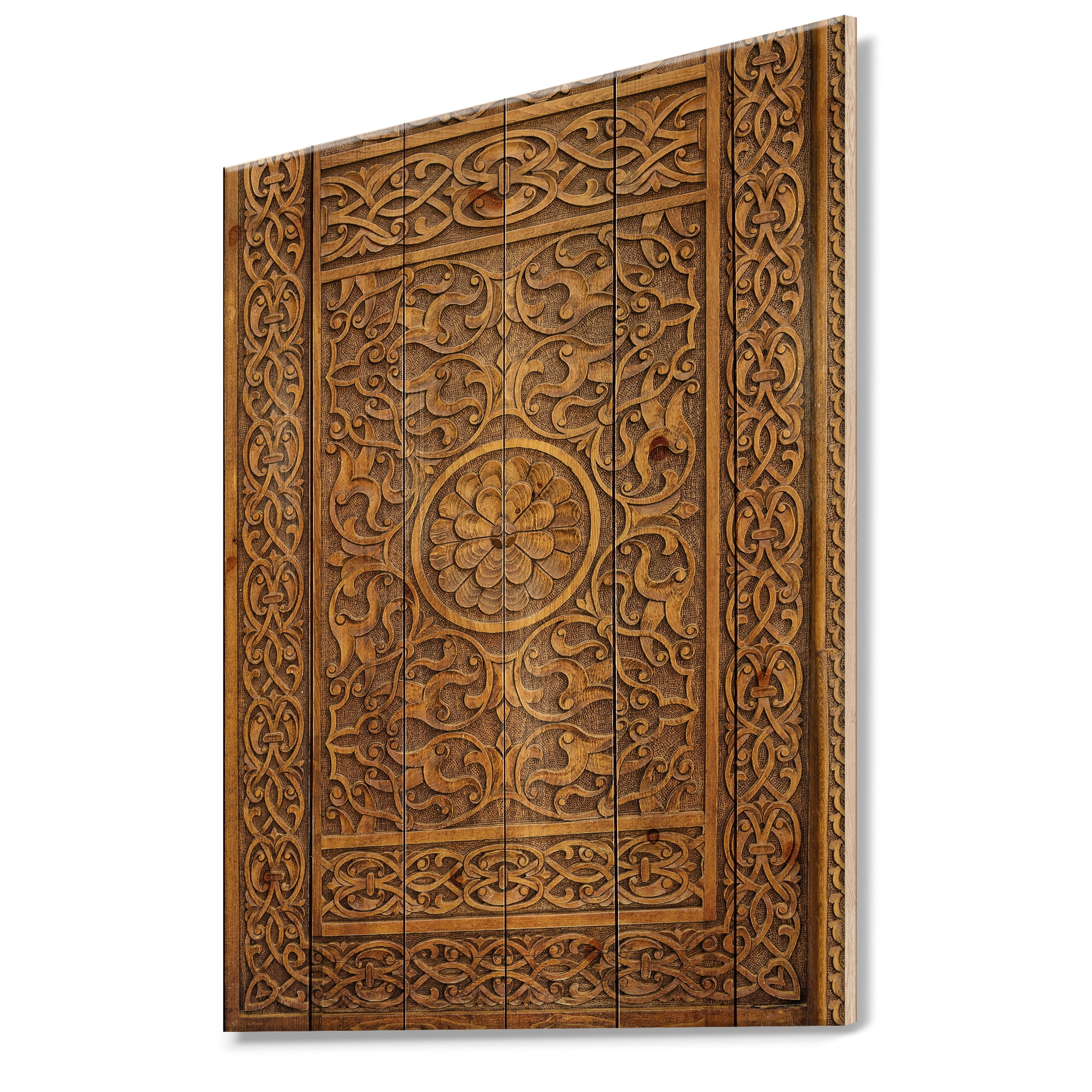Designart 'Old Wooden Embosed Door' Vintage Print on Natural Pine Wood