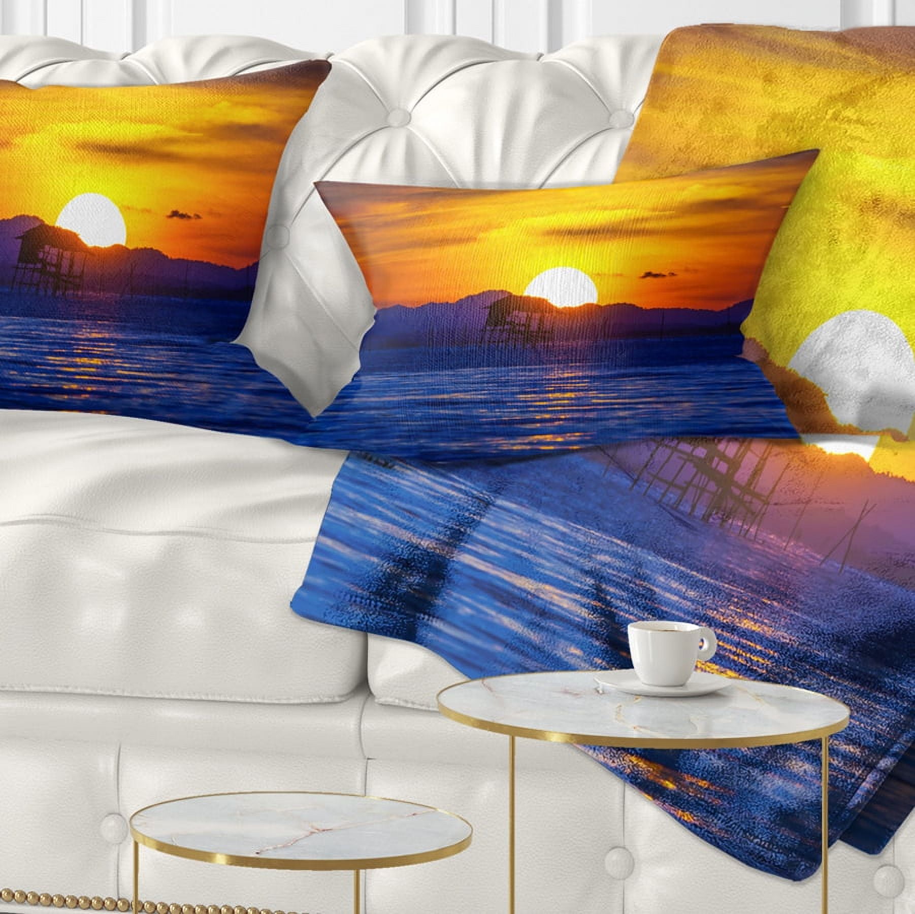 Designart Old Wooden Pavilion in Sea - Seascape Throw Pillow - 12x20