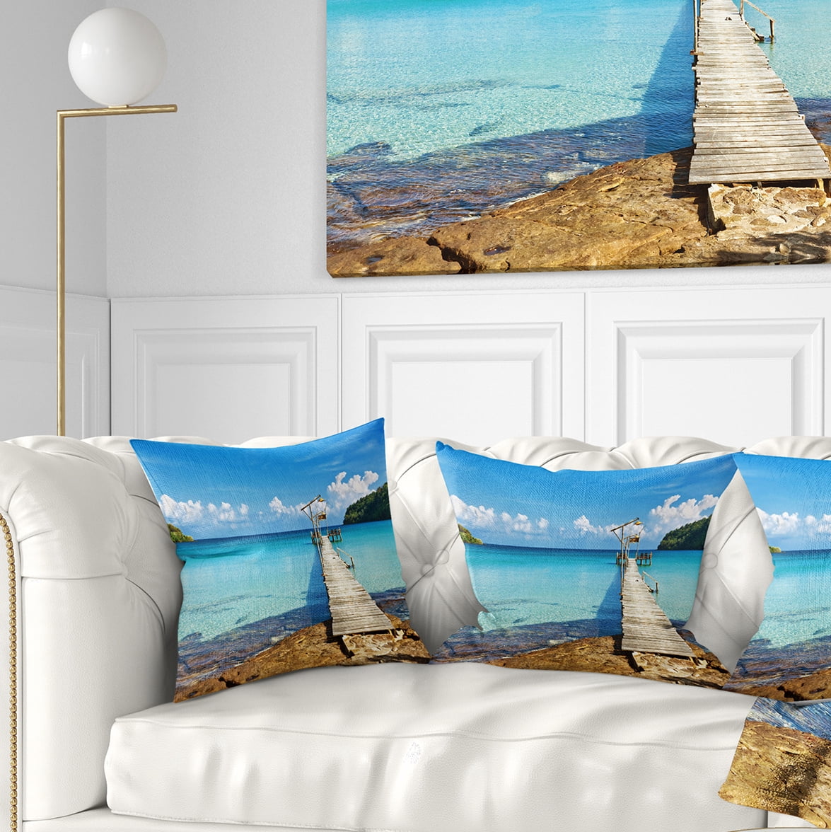 Designart Old Wooden Pier in Sea - Seascape Throw Pillow - 18x18