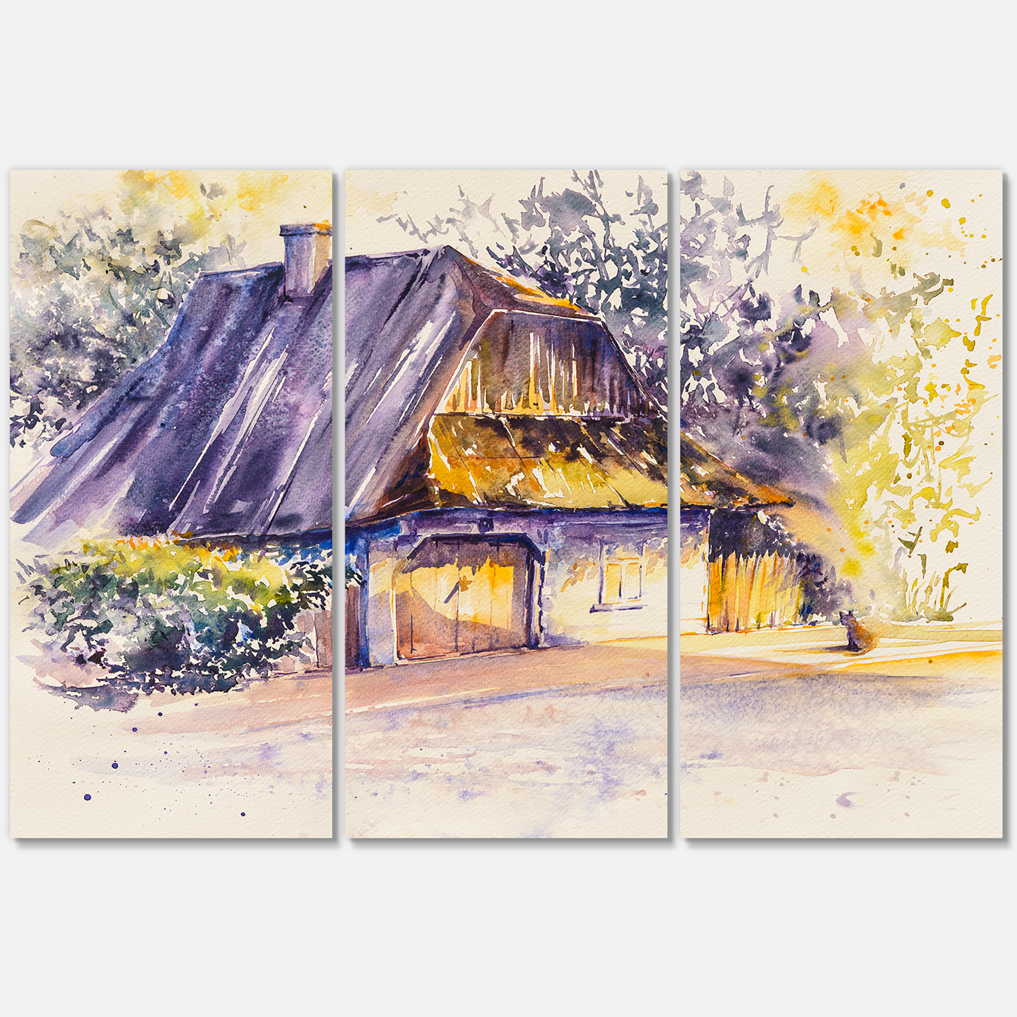Designart ' Old Wooden White House In Country Side Village During Afternoon Glow ' Traditional Canvas Wall Art Print