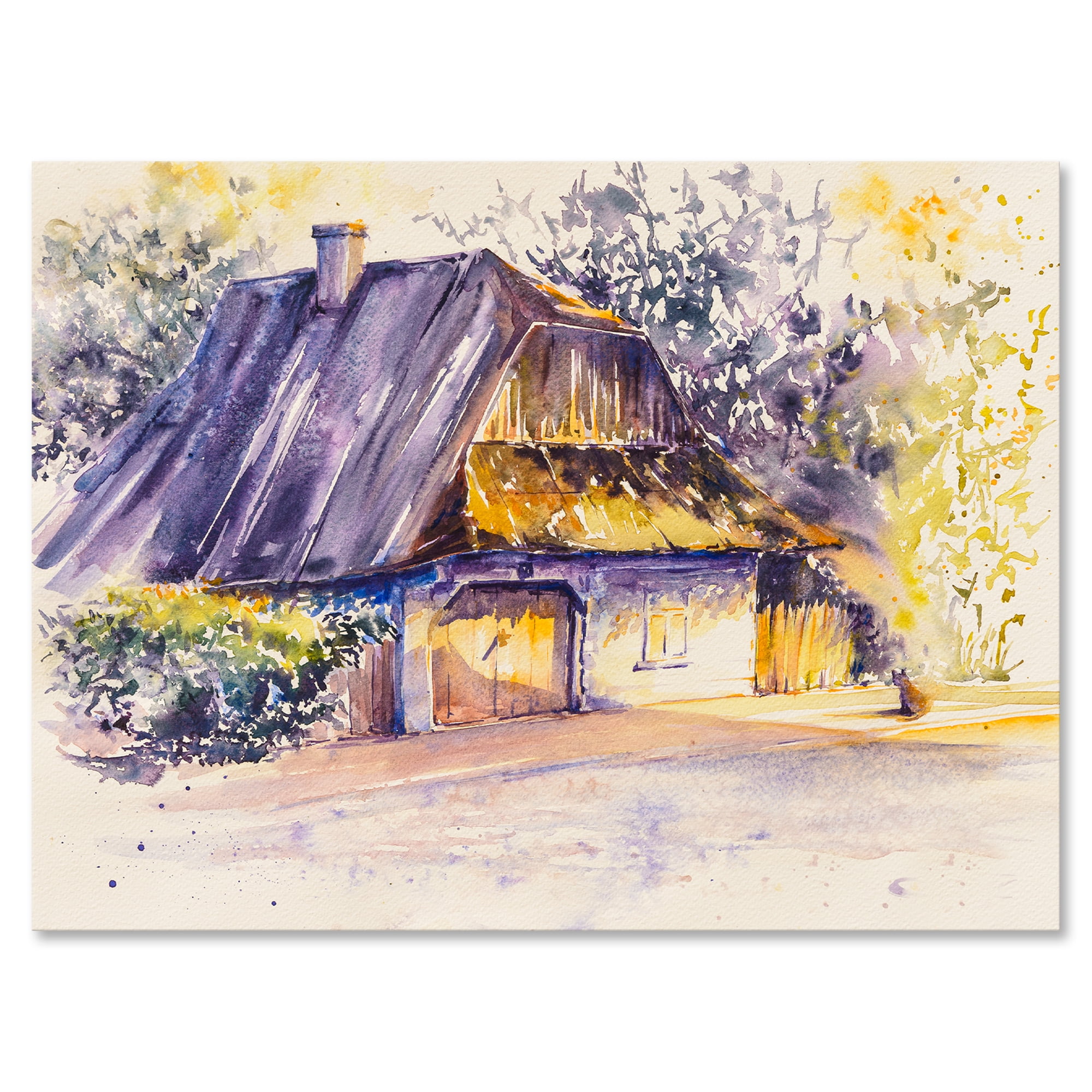 Designart ' Old Wooden White House In Country Side Village During Afternoon Glow ' Traditional Canvas Wall Art Print