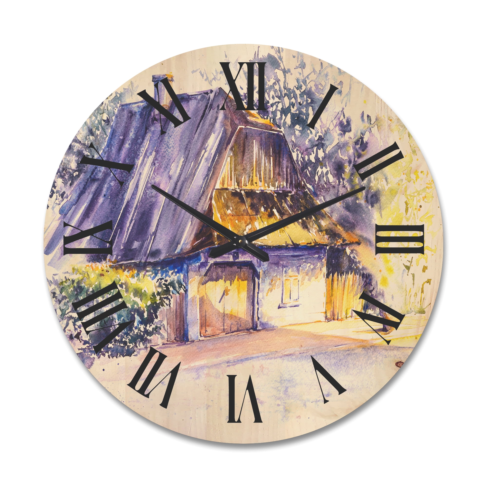 Designart 'Old Wooden White House In Country Side Village During Afternoon Glow' Traditional Wood Wall Clock