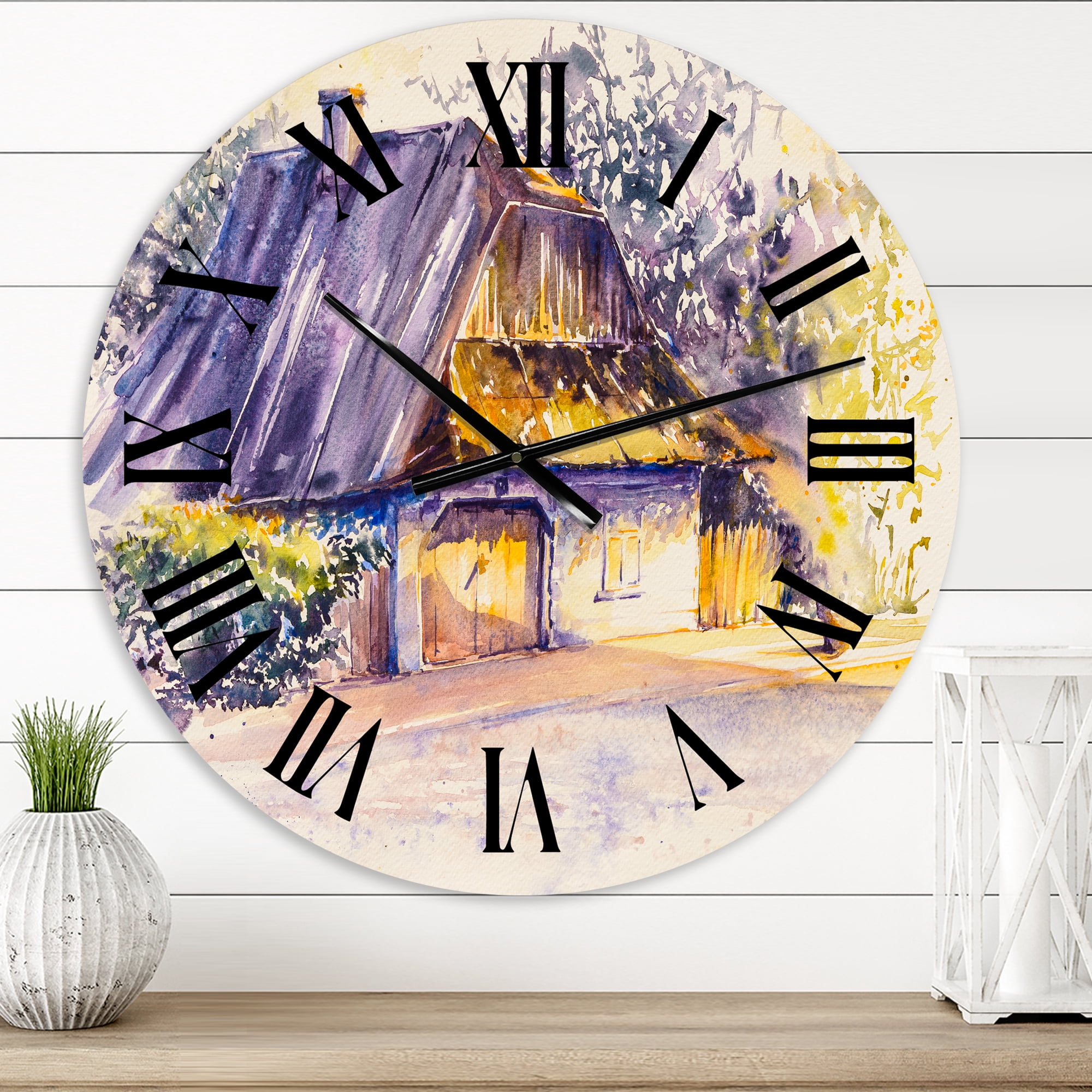 Designart 'Old Wooden White House In Country Side Village' Traditional Wall Clock