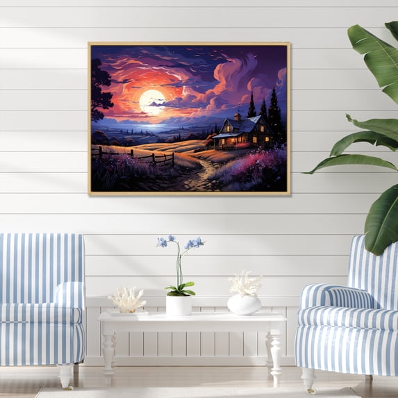 Designart "Old violet Farm House III" Landscapes Floater Framed Canvas Print