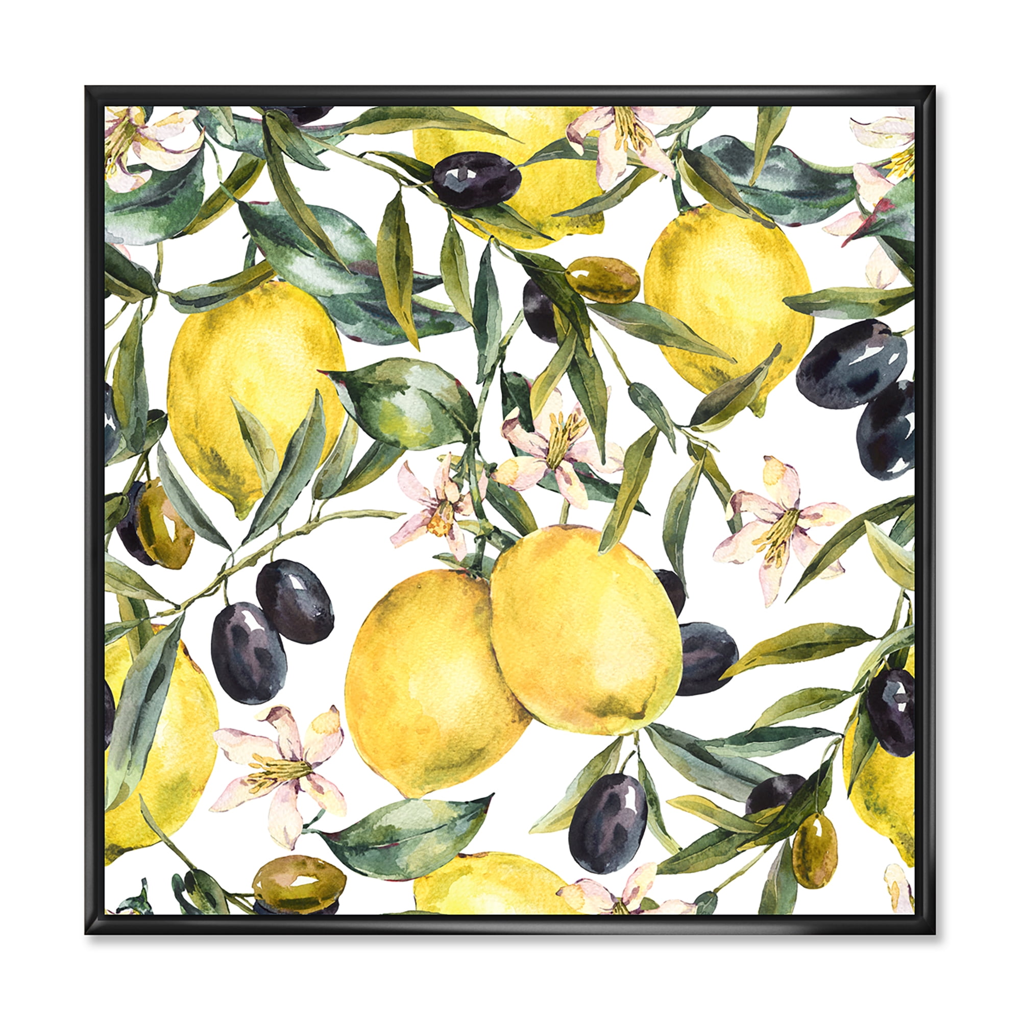 Designart 'Olive and Lemon Branches I' Tropical Framed Canvas Wall Art Print