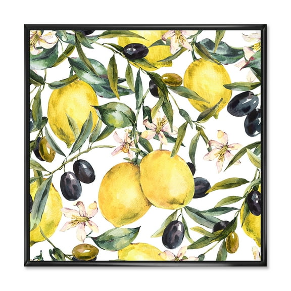 Designart 'Olive and Lemon Branches I' Tropical Framed Canvas Wall Art Print
