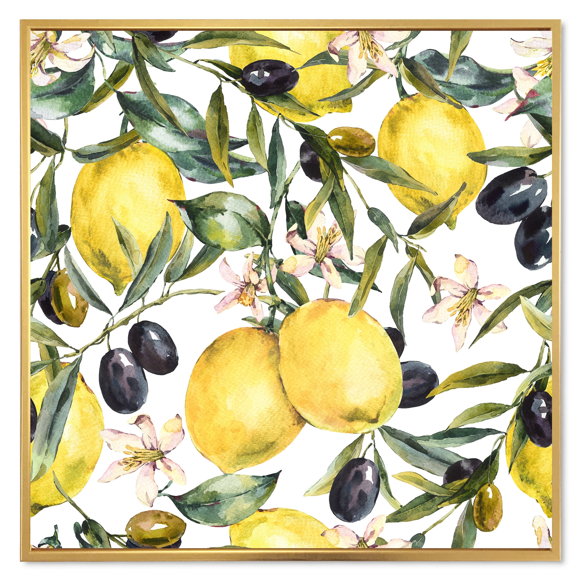 Designart 'Olive and Lemon Branches I' Tropical Framed Canvas Wall Art Print