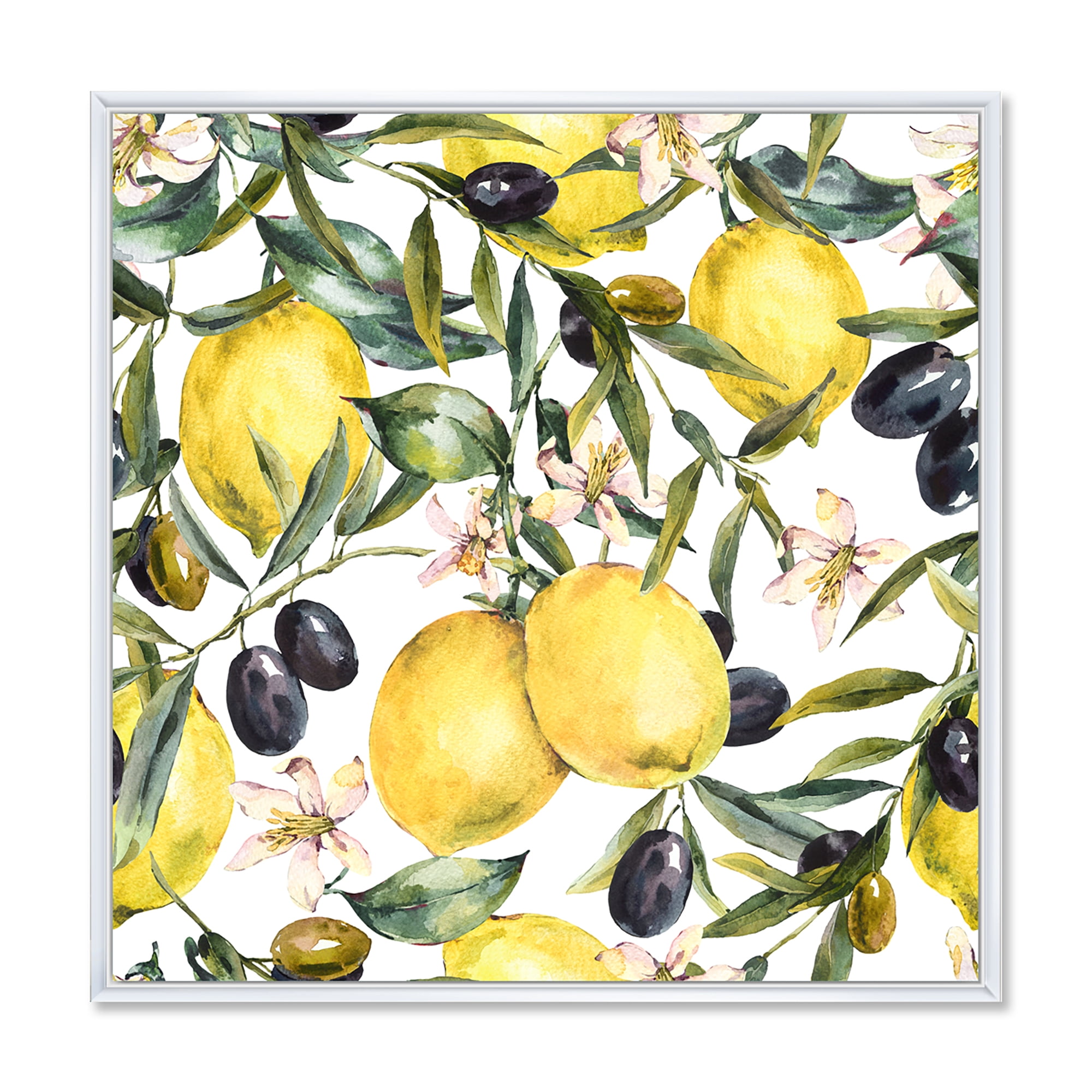 Designart 'Olive and Lemon Branches I' Tropical Framed Canvas Wall Art Print