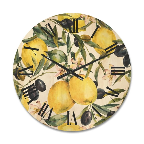 Designart 'Olive and Lemon Branches I' Tropical Wood Wall Clock
