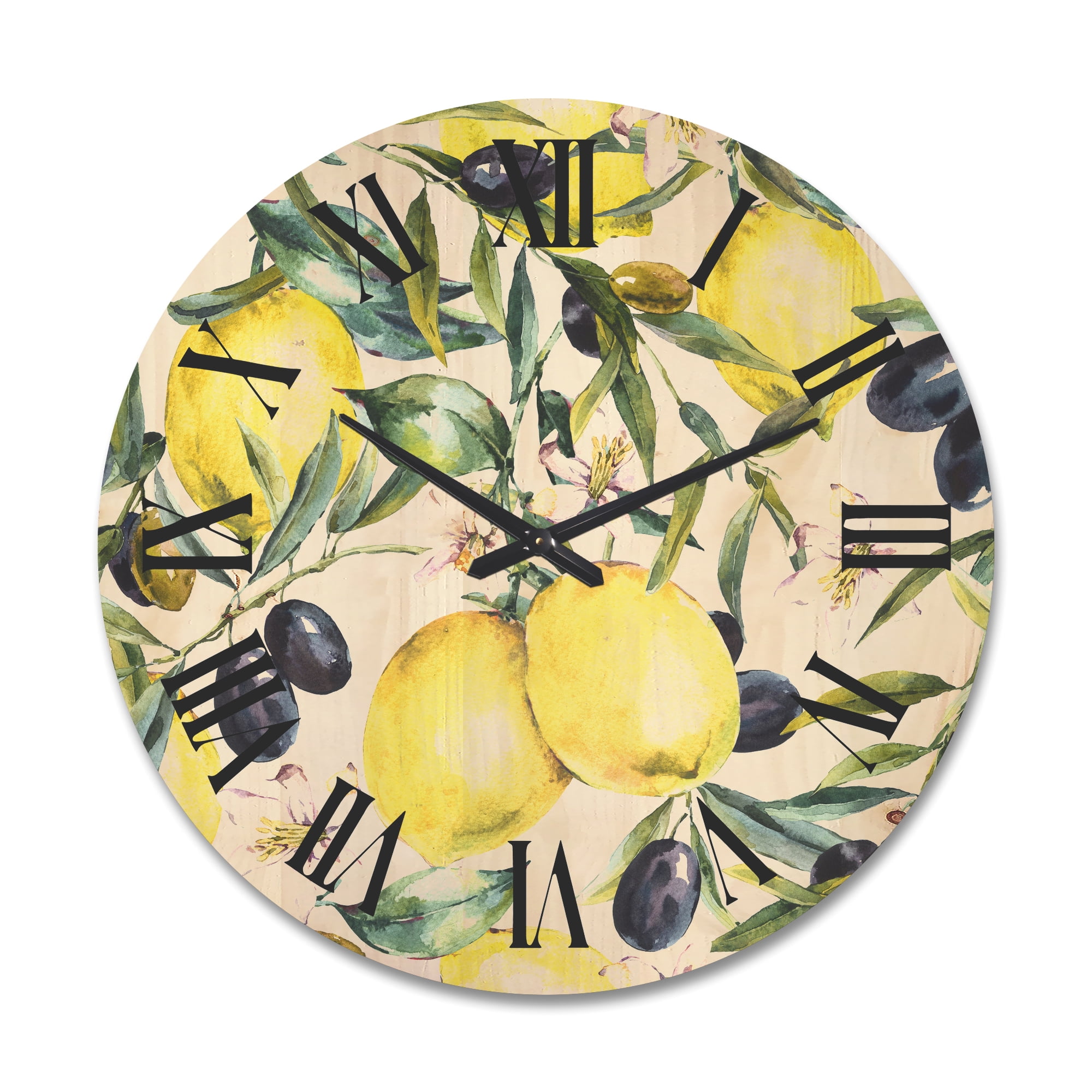 Designart 'Olive and Lemon Branches I' Tropical Wood Wall Clock