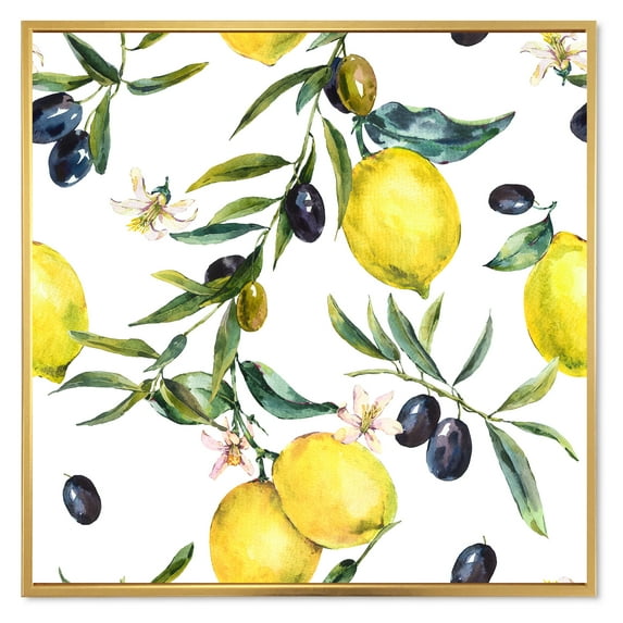 Designart 'Olive and Lemon Branches II' Tropical Framed Canvas Wall Art Print