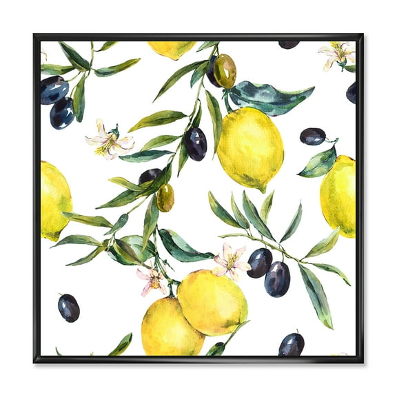 Designart 'Olive and Lemon Branches II' Tropical Framed Canvas Wall Art Print