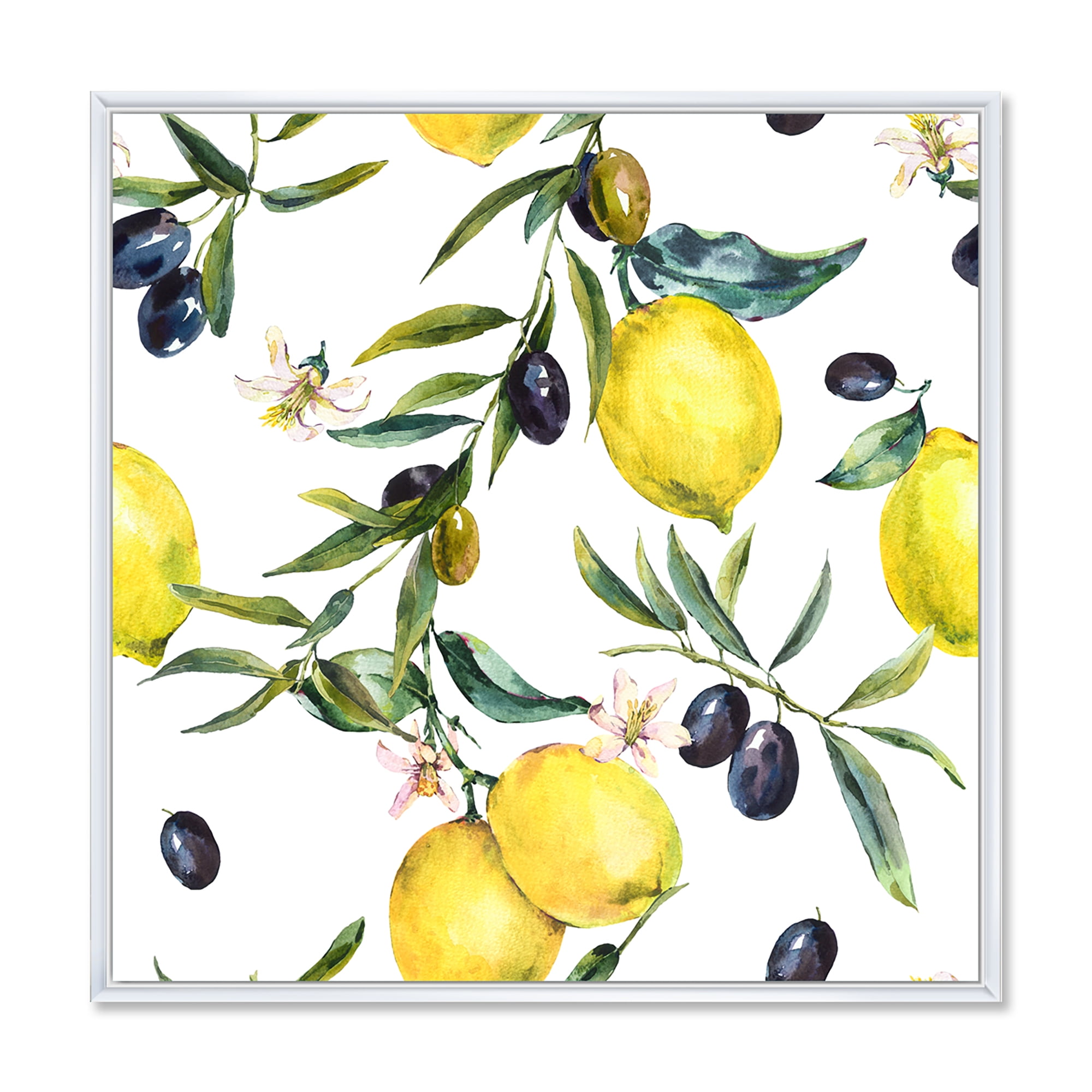 Designart 'Olive and Lemon Branches II' Tropical Framed Canvas Wall Art Print
