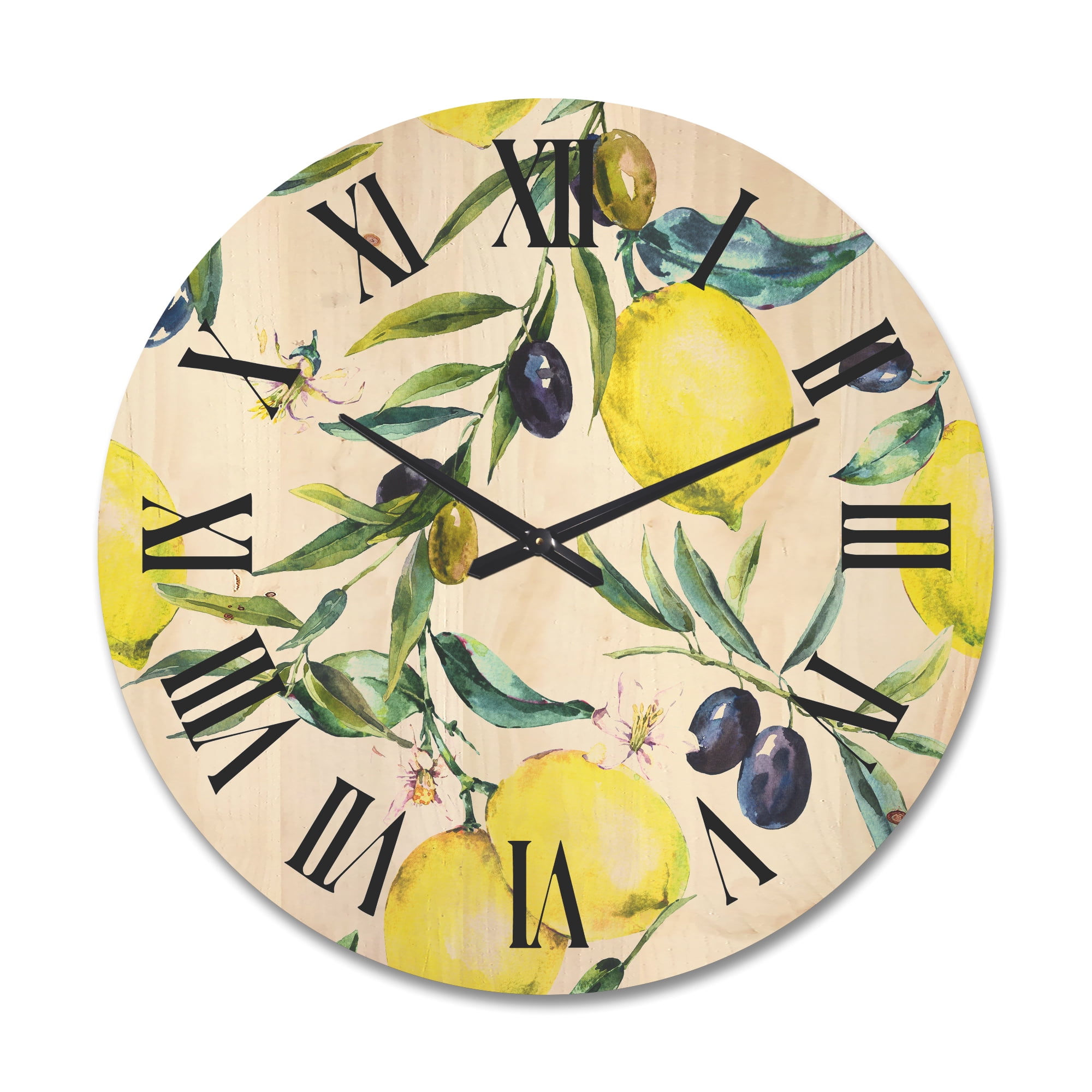 Designart 'Olive and Lemon Branches II' Tropical Wood Wall Clock