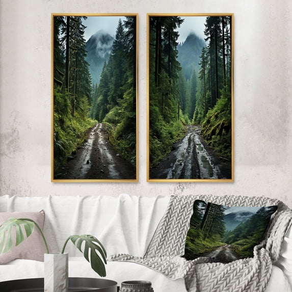 Designart "Olympic National Forest in Washington, USA II" Usa Framed Wall Art Set Of 2 - Green Landscapes Framed Wall Art Set Of 2