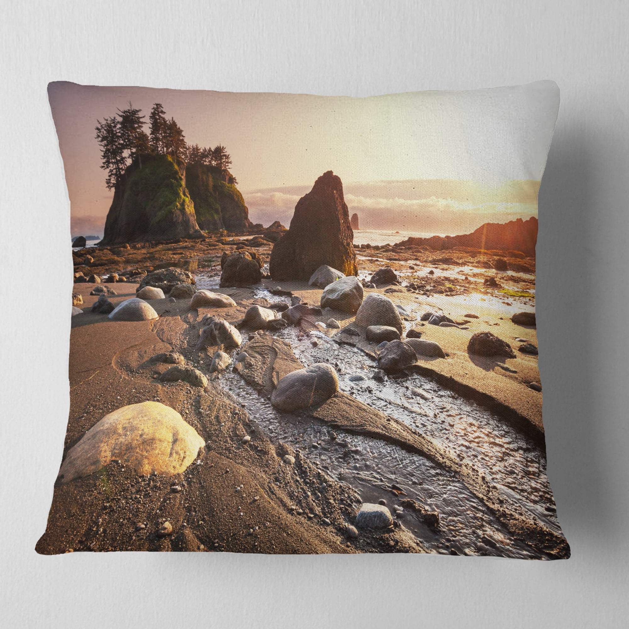 Designart Olympic National Park Coast - Seashore Throw Pillow - 18x18