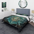 thumbnail image 1 of Designart "Om Symbol Hinduisim Sacred painting" Spiritual Bedding Covert Set - Hinduism Teal Traditional Bed Set With 2 Shams, 1 of 6