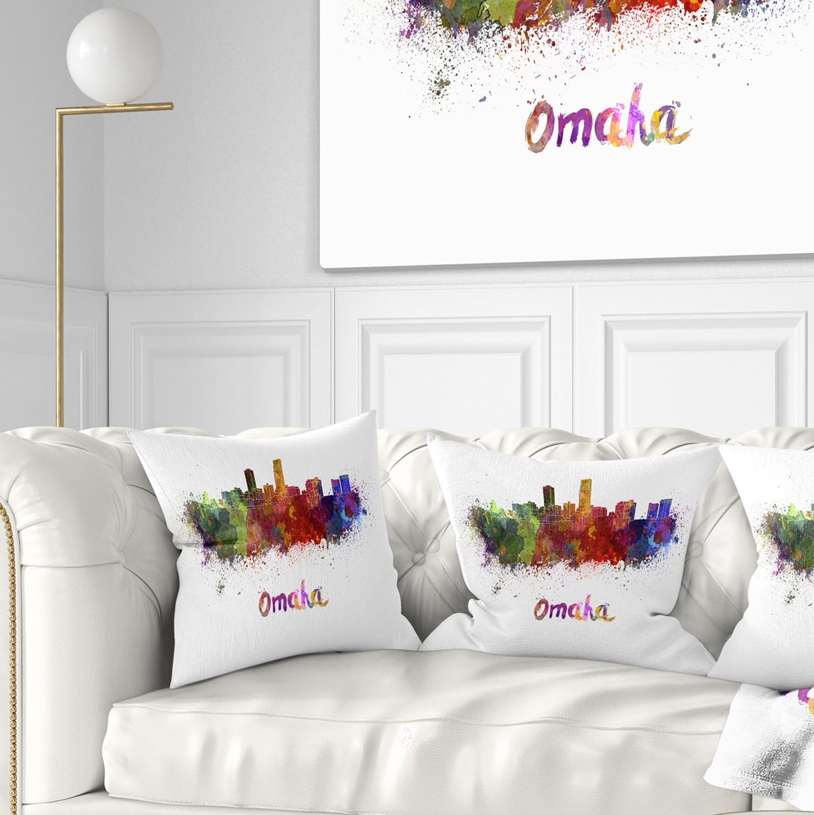 Designart Omaha Skyline - Cityscape Throw Pillow - 18x18