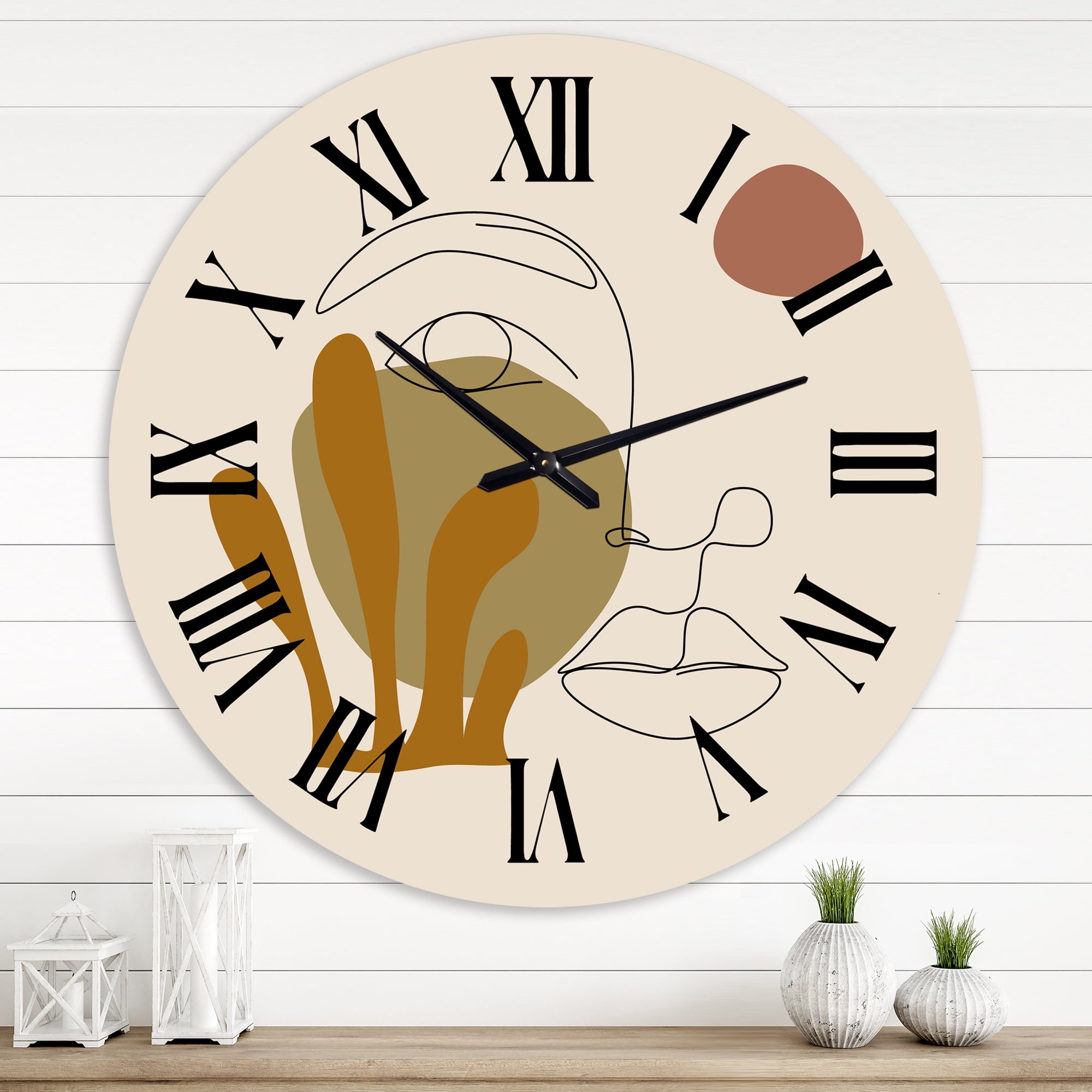 Designart 'One Line Art Portrait Of Woman In Terracotta Tones' Modern Wall Clock