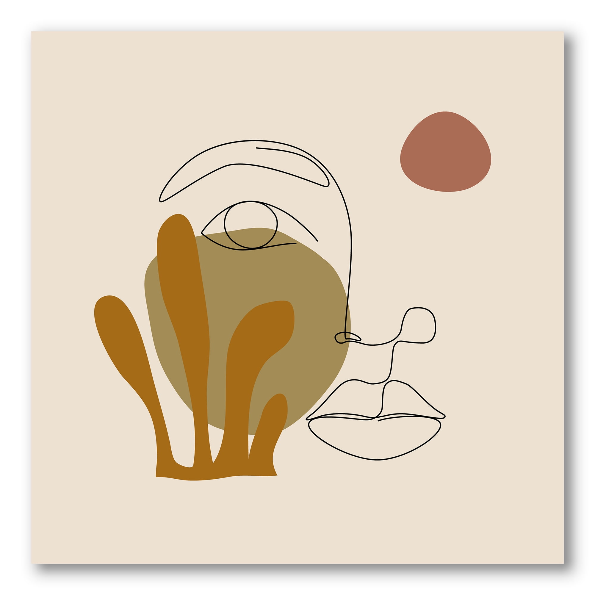 Designart ' One Line Art Portrait of Female In Terracotta Tones ' Modern Canvas Wall Art Print