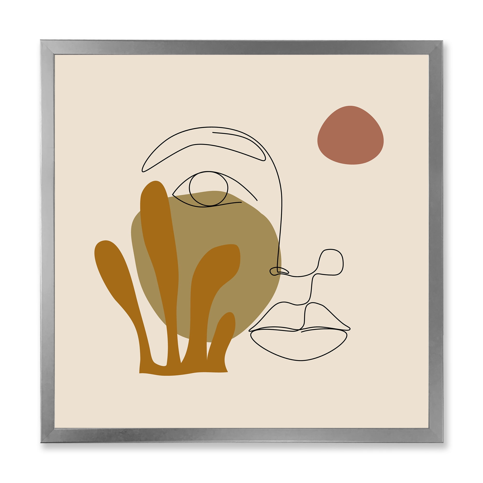 Designart 'One Line Art Portrait of Female In Terracotta Tones' Modern Framed Art Print