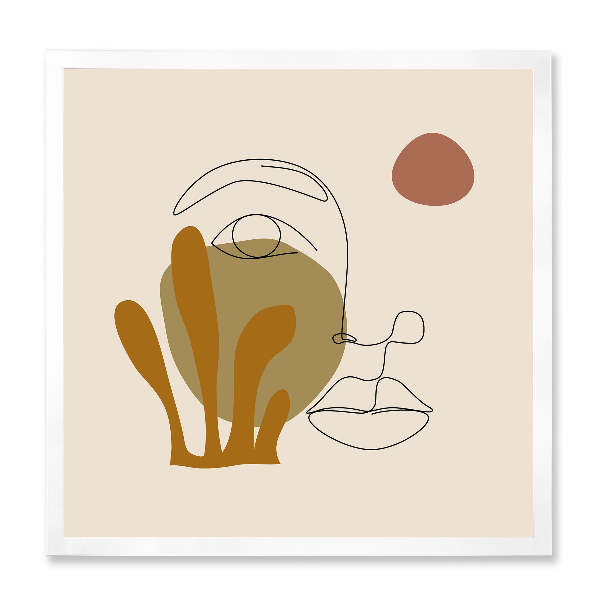 Designart 'One Line Art Portrait of Female In Terracotta Tones' Modern Framed Art Print