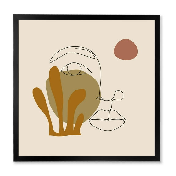 Designart 'One Line Art Portrait of Female In Terracotta Tones' Modern Framed Art Print