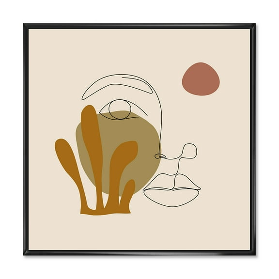 Designart 'One Line Art Portrait of Female In Terracotta Tones' Modern Framed Canvas Wall Art Print