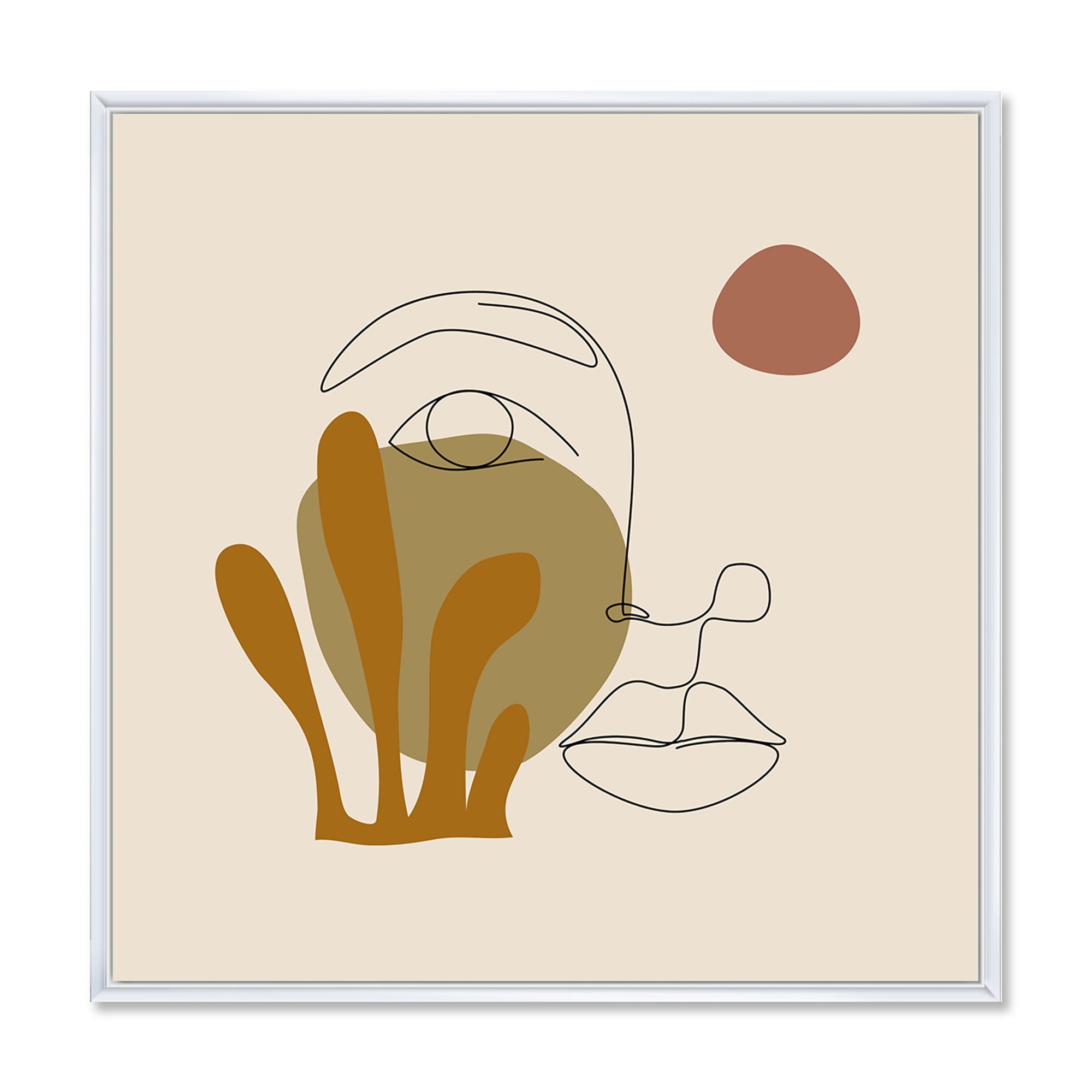 Designart 'One Line Art Portrait of Female In Terracotta Tones' Modern Framed Canvas Wall Art Print