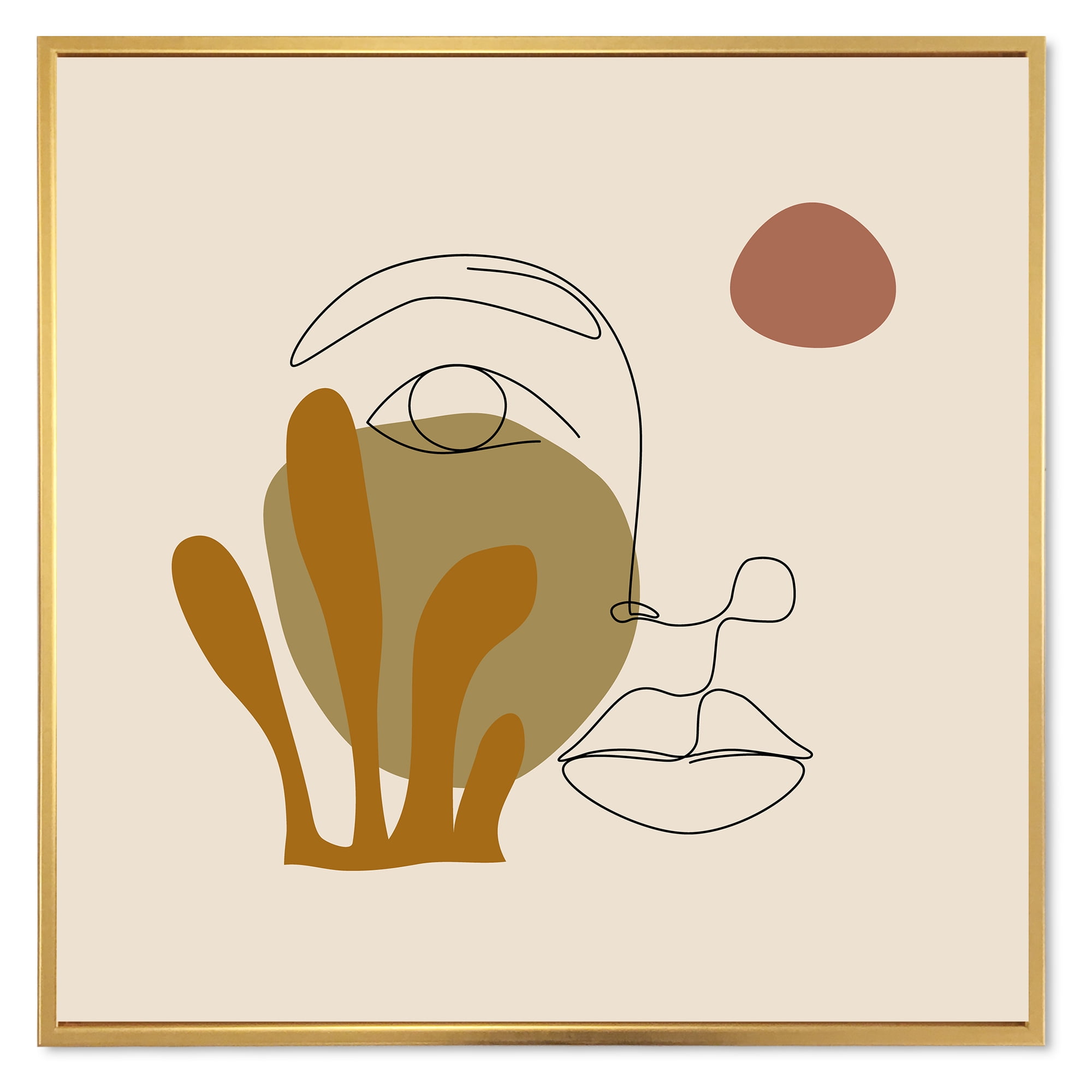 Designart 'One Line Art Portrait of Female In Terracotta Tones' Modern Framed Canvas Wall Art Print