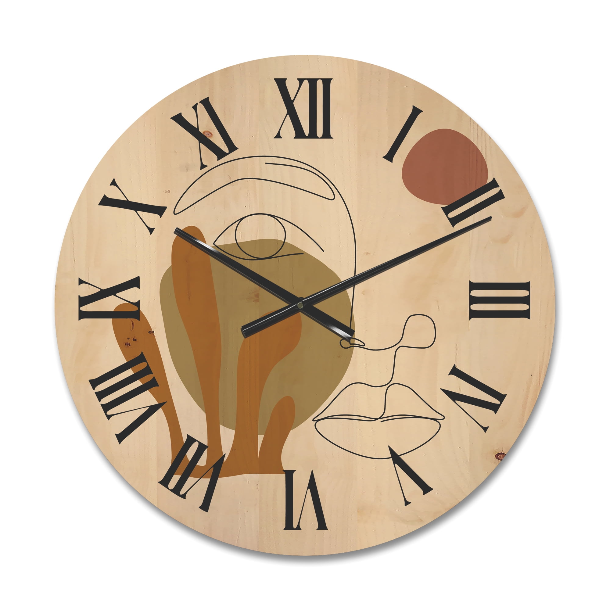 Designart 'One Line Art Portrait of Female In Terracotta Tones' Modern Wood Wall Clock