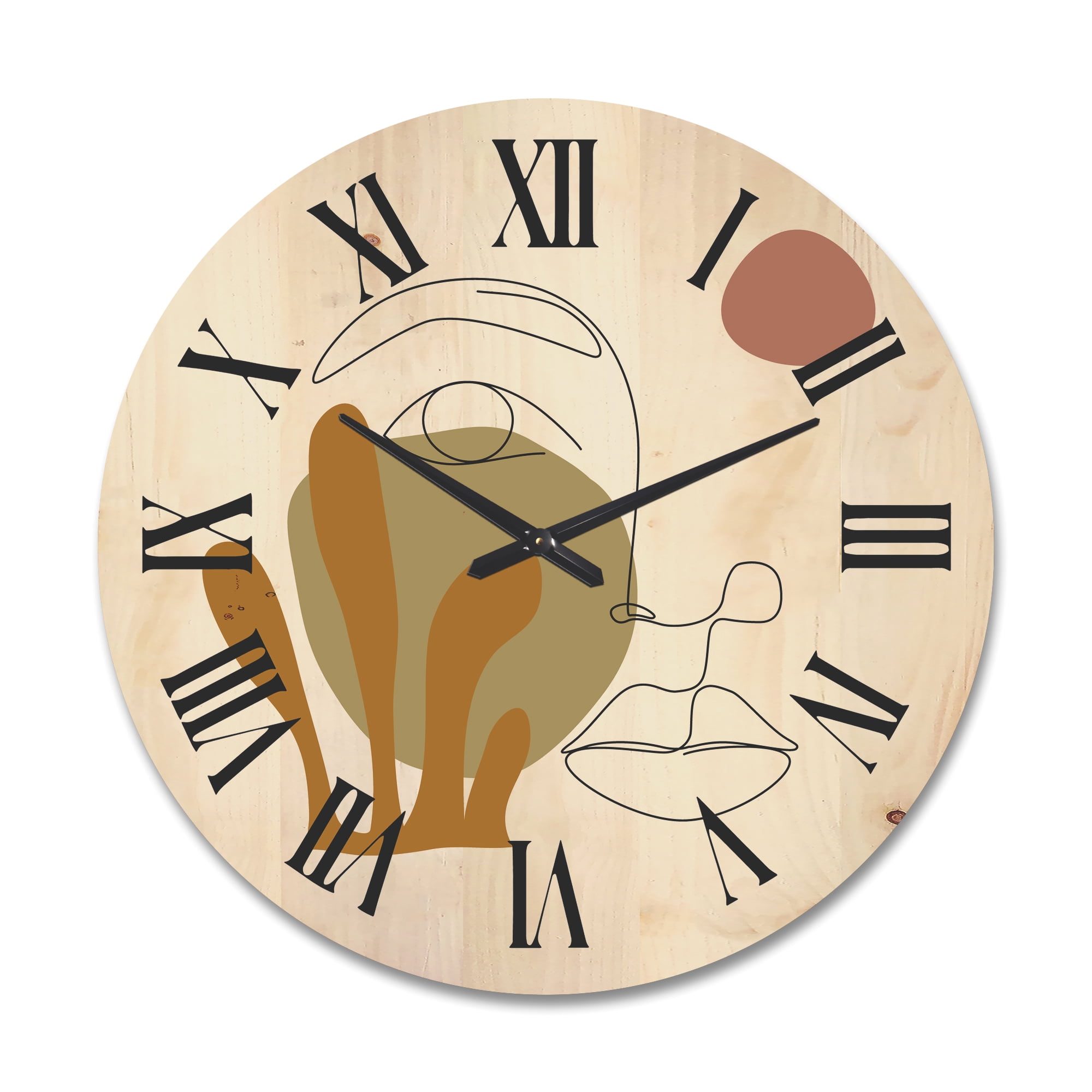 Designart 'One Line Art Portrait of Female In Terracotta Tones' Modern Wood Wall Clock