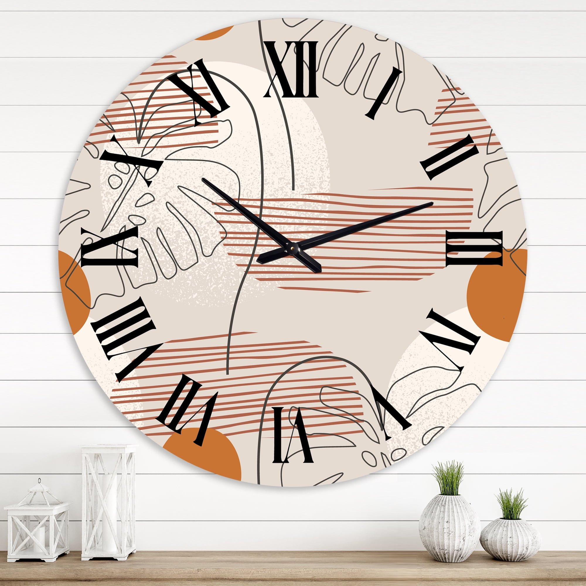Designart 'One Line Art Shapes & Abstract Monstera Leaf' Modern Wall Clock