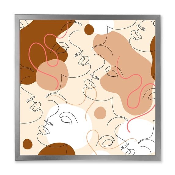 Designart 'One Line Drawing Of Beautiful Girl' Modern Framed Art Print