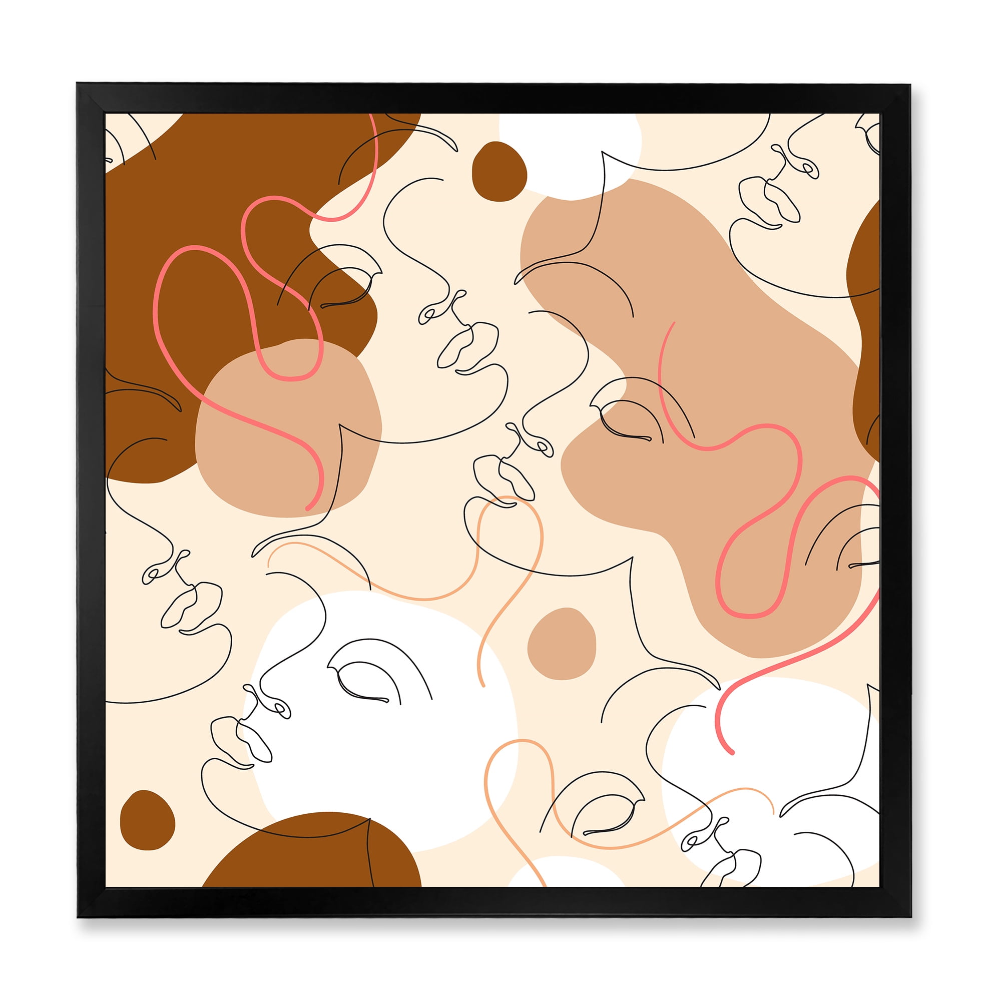 Designart 'One Line Drawing Of Beautiful Girl' Modern Framed Art Print