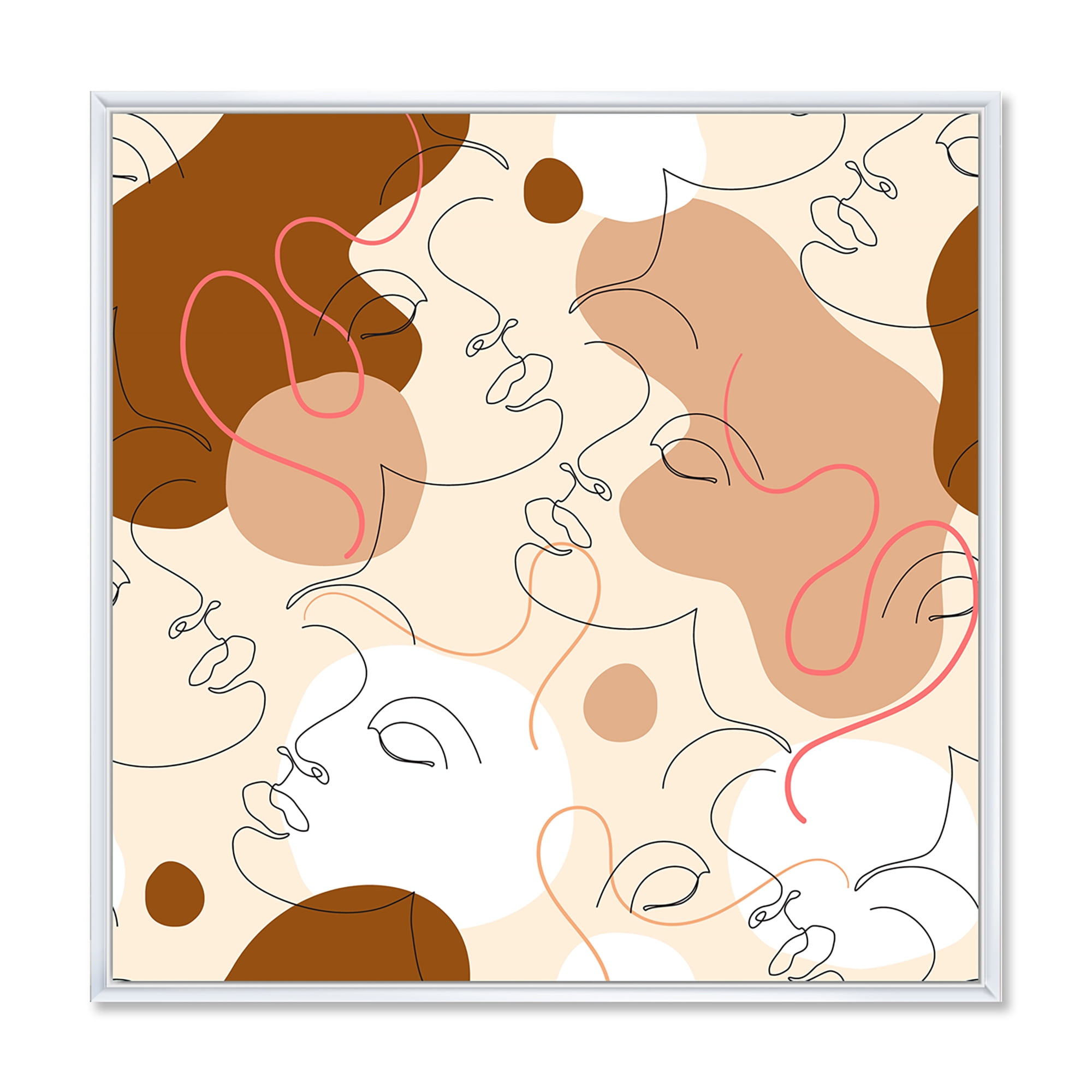 Designart 'One Line Drawing Of Beautiful Girl' Modern Framed Canvas Wall Art Print
