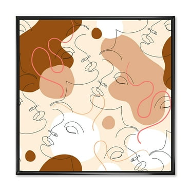 Designart 'One Line Drawing Of Beautiful Girl' Modern Framed Canvas Wall Art Print