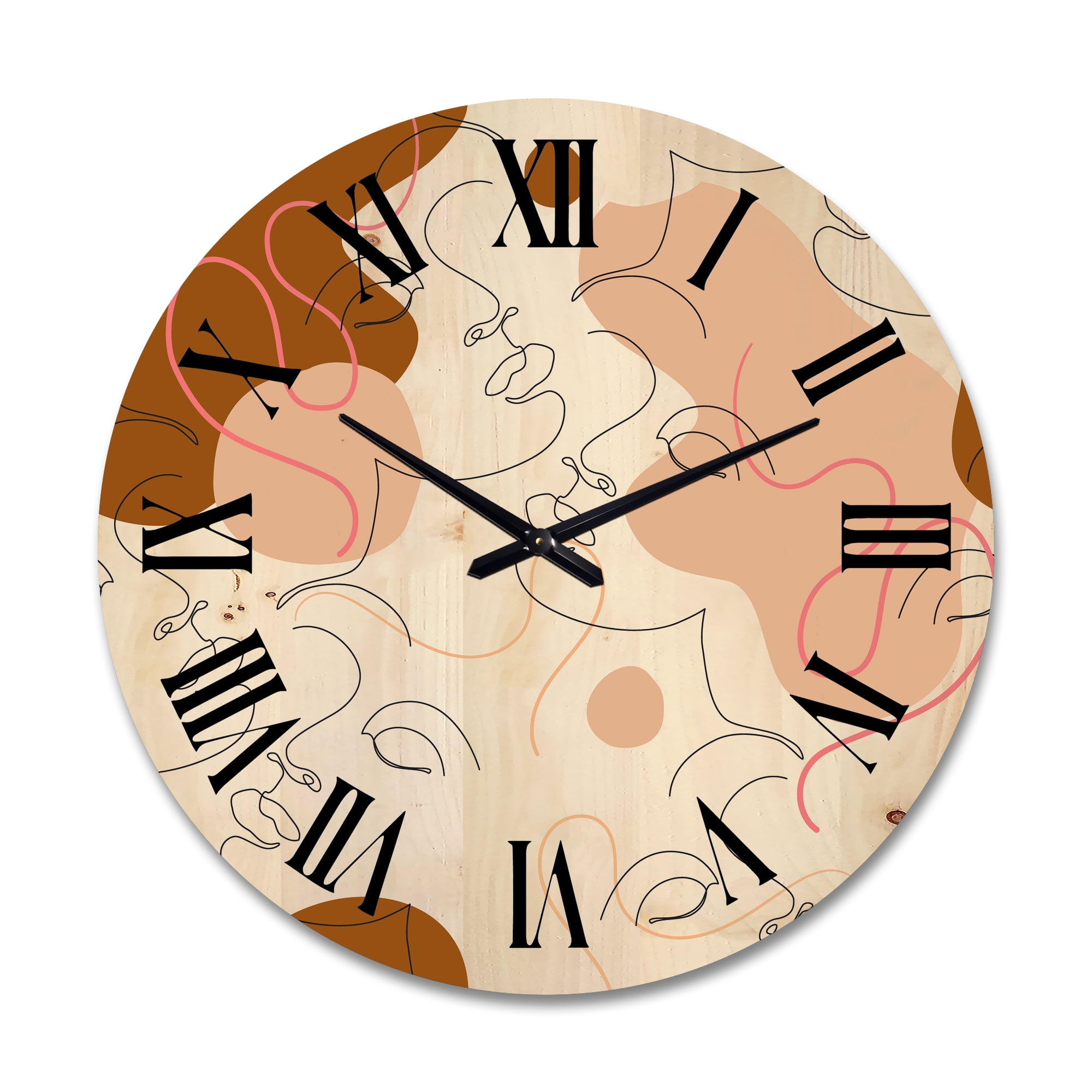 Designart 'One Line Drawing Of Beautiful Girl' Modern Wood Wall Clock