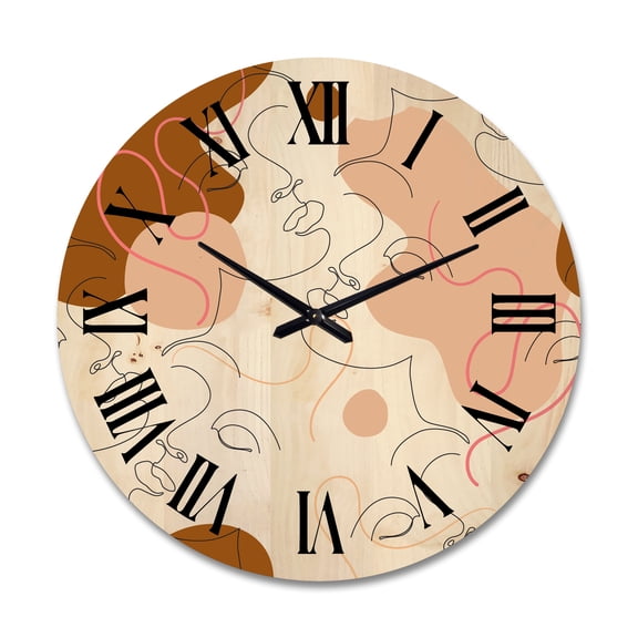 Designart 'One Line Drawing Of Beautiful Girl' Modern Wood Wall Clock